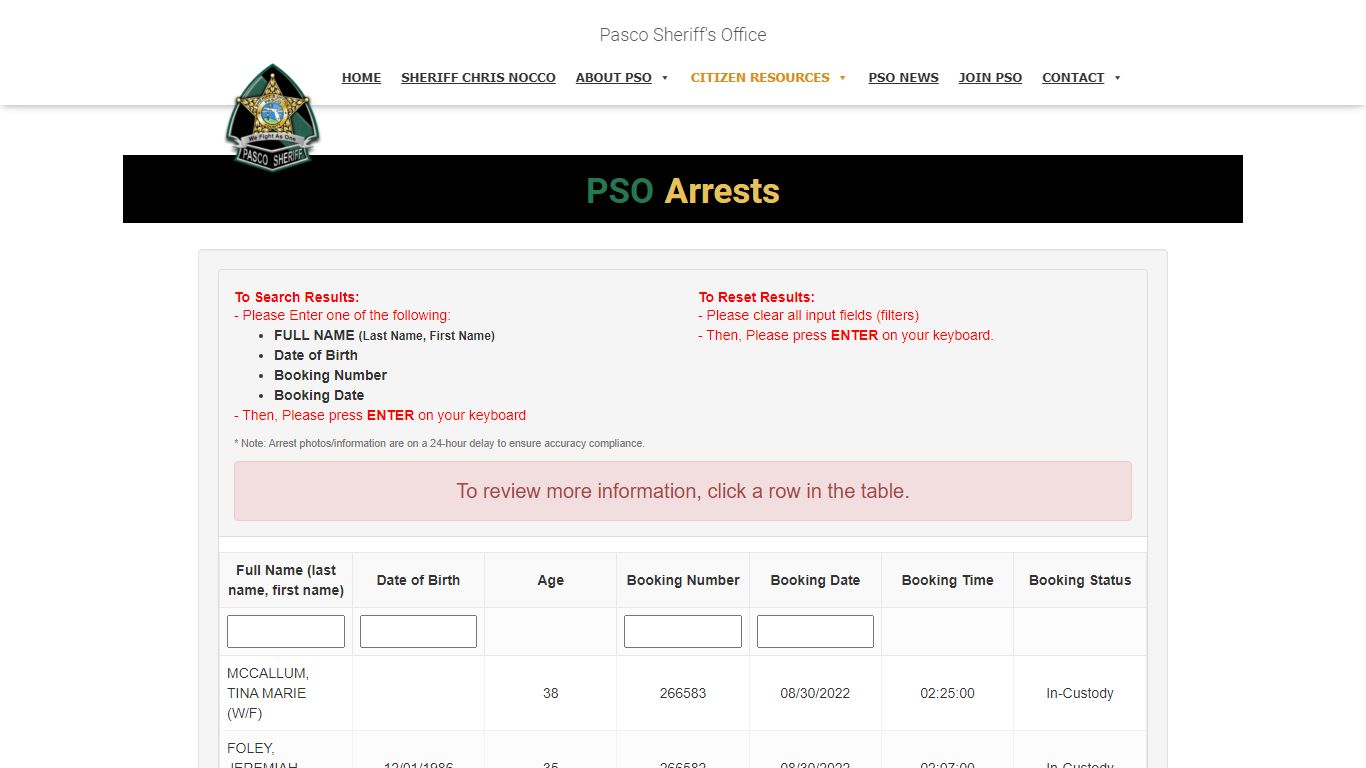 Arrests - Pasco Sheriff's Office